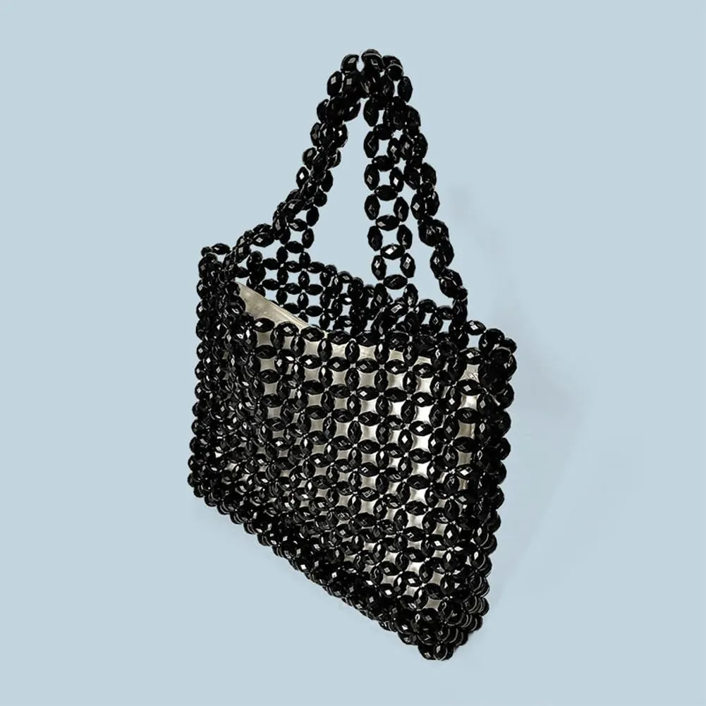 Beads Tote Bags for Women Mesh Clear Hobo Purses for Women Y2k Acrylic Purse Shoulder Bag Woven Beach Bag Summer Vacation