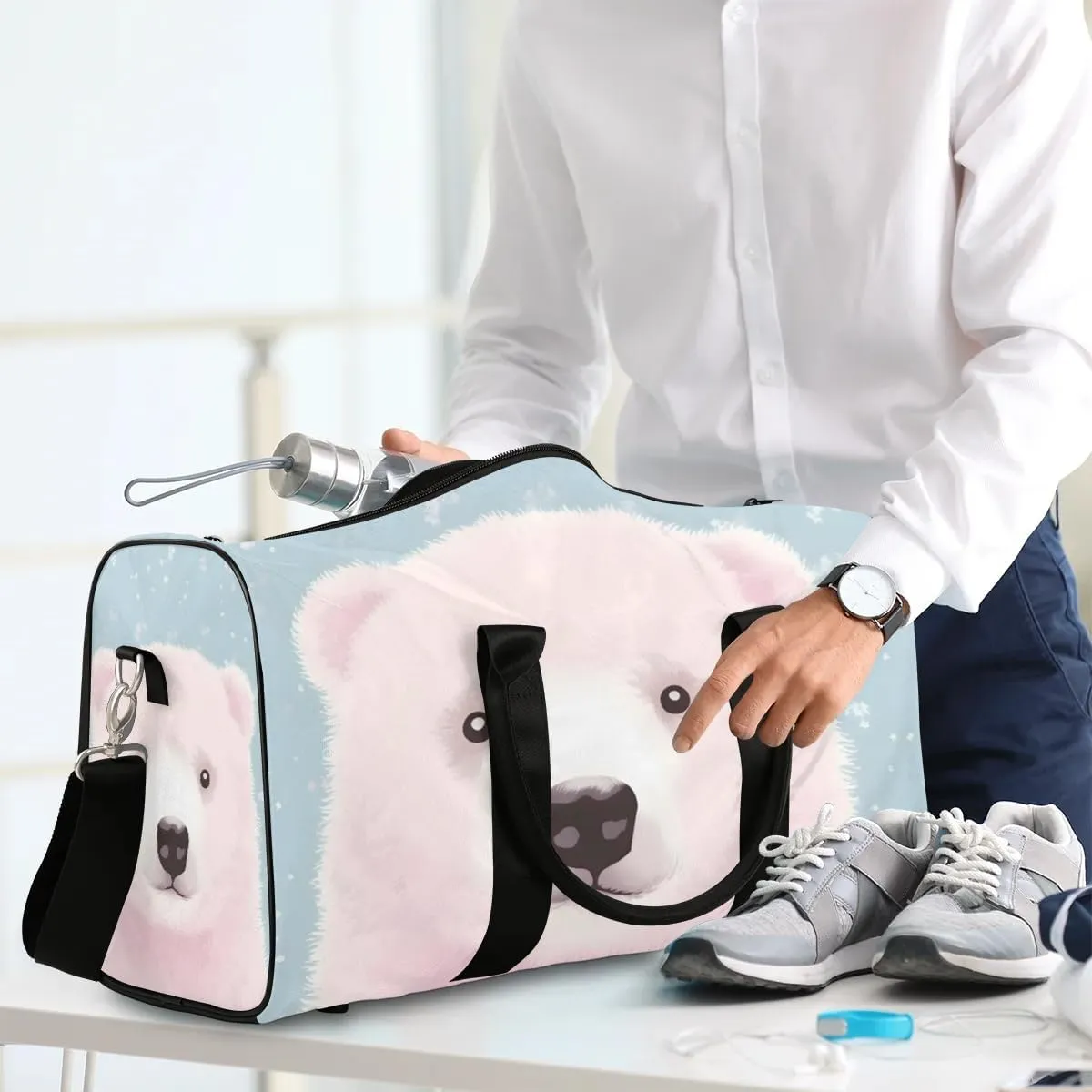 Bear Print Travel Duffel Bag for Women Men Waterproof Foldable Overnight Weekender Bag Large Capacity Sports Gym Bag