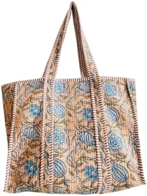 Beautiful Tiger Print Quilted Tote Bag, Handmade Unisex Quilted Bag Soft Indian Cotton Tote Bag, Travel Bag, Shoulder Bag, Large Tote Bag