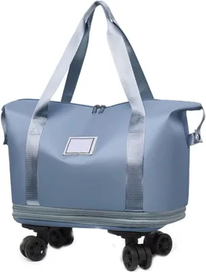 Beente Travel Bag with Wheels, Kulken Rolling Duffle Bag, 28-58L Expandable Foldable Travel Duffel Bag (Blue)