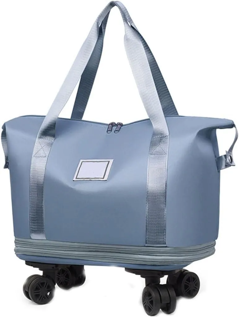 Beente Travel Bag with Wheels, Kulken Rolling Duffle Bag, 28-58L Expandable Foldable Travel Duffel Bag (Blue)