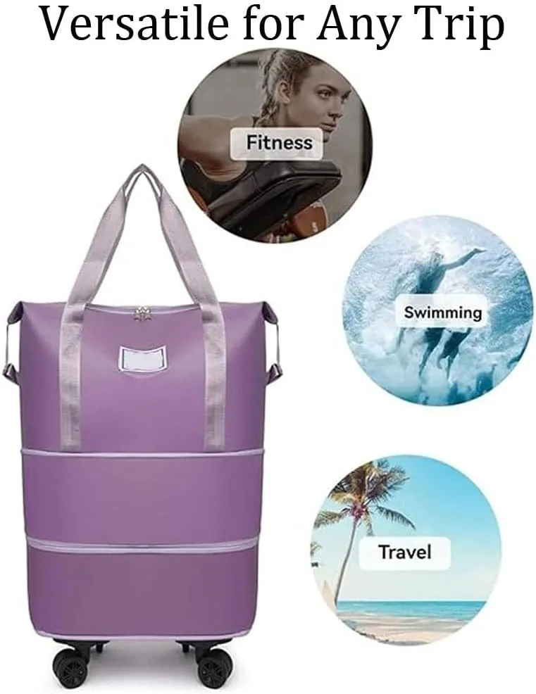 Beente Travel Bag with Wheels, Kulken Rolling Duffle Bag, 28-58L Expandable Foldable Travel Duffel Bag (Blue)
