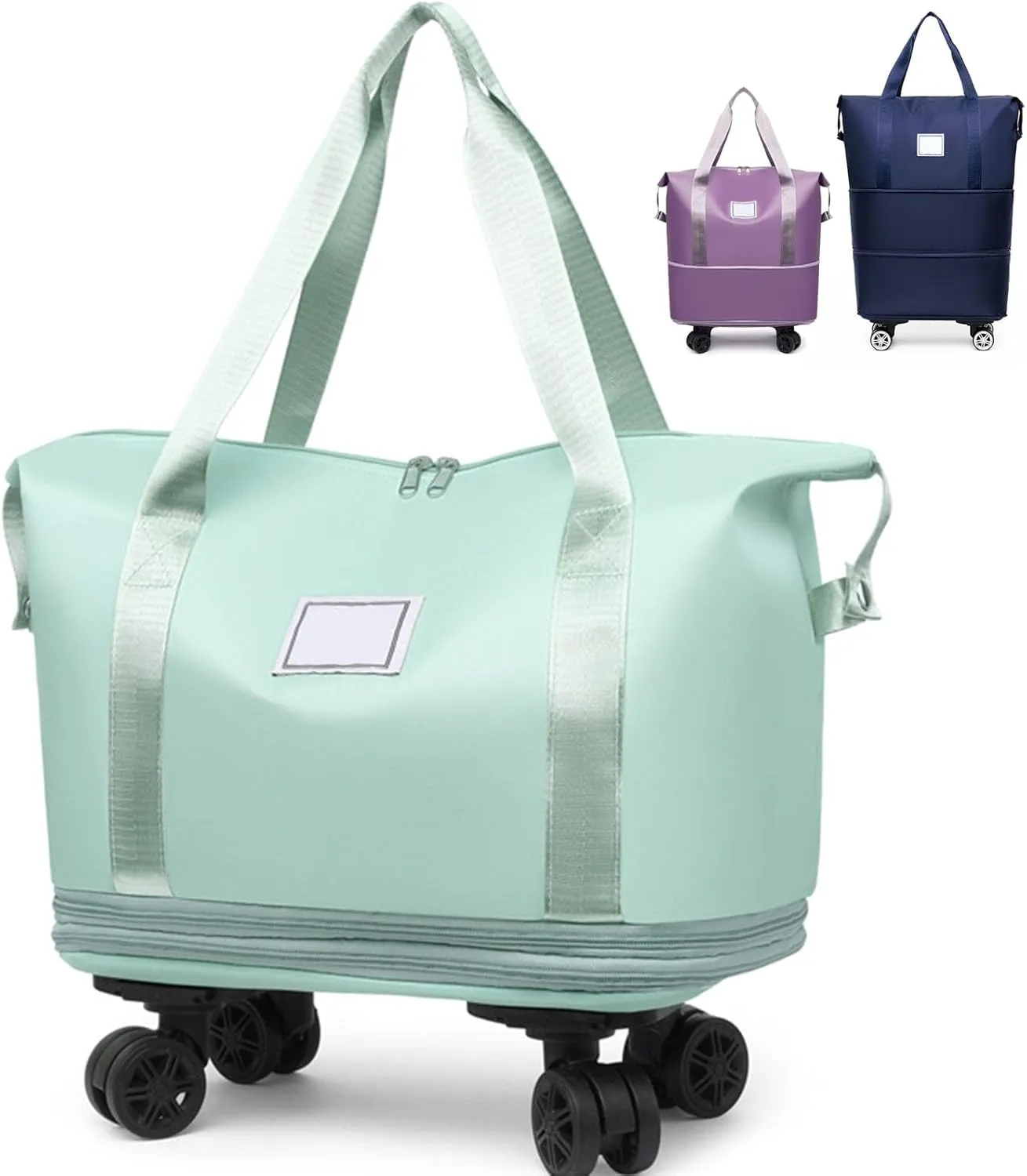 Beente Travel Bag with Wheels, Kulken Rolling Duffle Bag, 28-58L Expandable Foldable Travel Duffel Bag (Green)