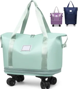 Beente Travel Bag with Wheels, Kulken Rolling Duffle Bag, 28-58L Expandable Foldable Travel Duffel Bag (Green)