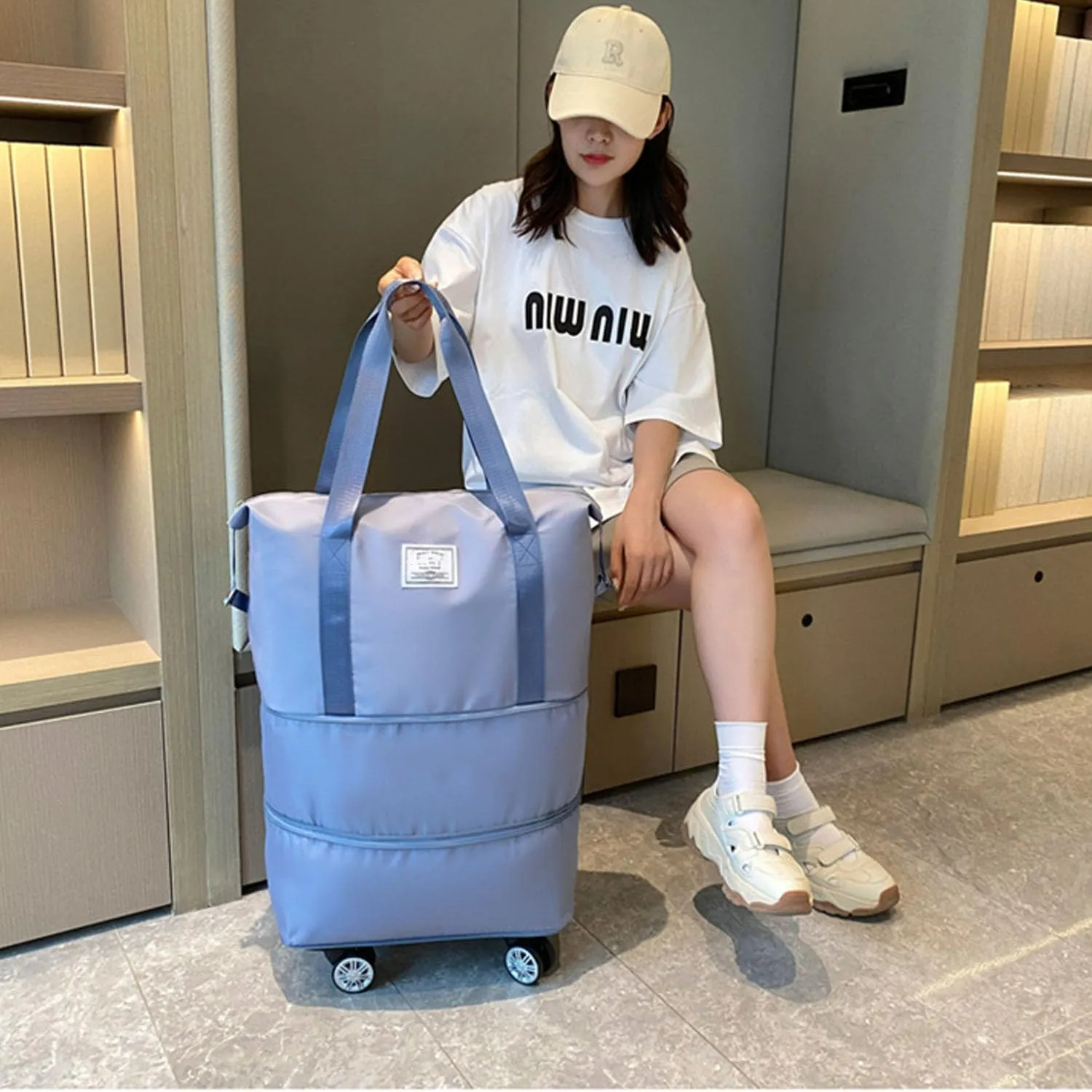 Beente Travel Bag With Wheels - Large Capacity Travel Bag - Universal Wheel Removable, Expandable Foldable, Weekend Bag For Travel For Camping, Business Travel (1, light blue, 22.4inx8.6inx26in)