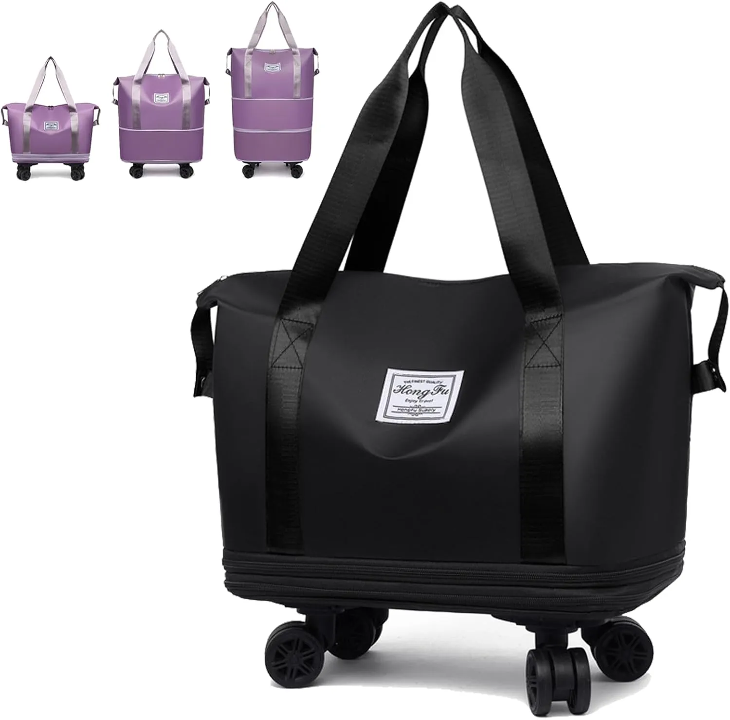 Beente Travel Bag With Wheels, Large Capacity Travel Bags Universal Wheel Removable, Large Expandable Foldable, Rolling with Wheels (Black)