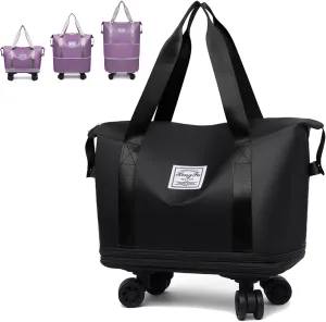 Beente Travel Bag With Wheels, Large Capacity Travel Bags Universal Wheel Removable, Large Expandable Foldable, Rolling with Wheels (Black)
