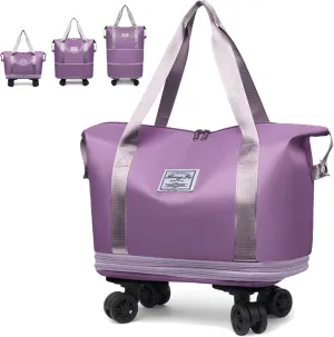 Beente Travel Bag With Wheels, Large Capacity Travel Bags Universal Wheel Removable, Large Expandable Foldable, Rolling with Wheels (Light Purple)