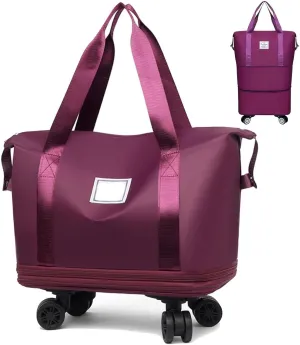Beente Travel Bag with Wheels, Travel Bag with Removable Wheels, Family Life Travel with Wheel, Expandable Foldable Duffle (Dark Purple)