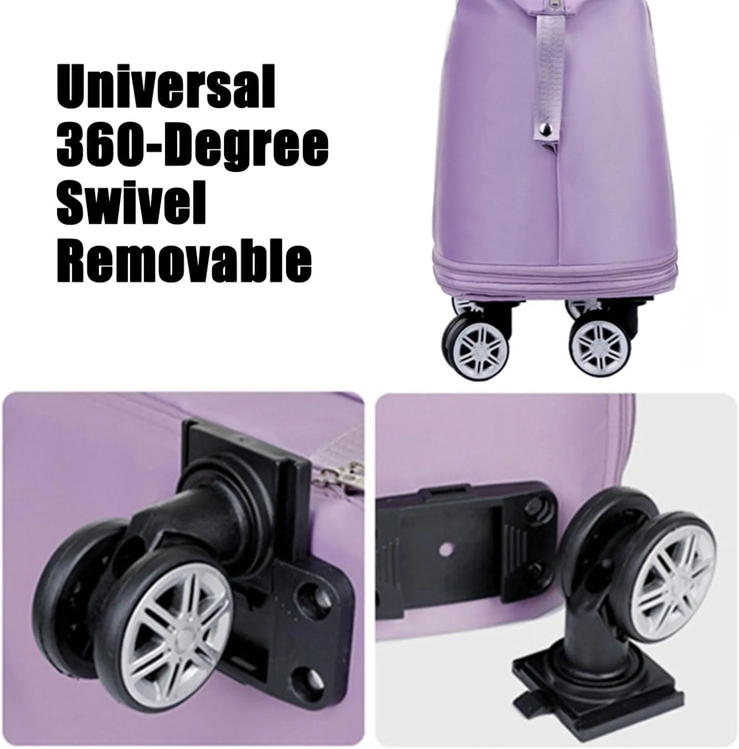 Beente Travel Bag with Wheels, Travel Bag with Removable Wheels, Family Life Travel with Wheel, Expandable Foldable Duffle (Dark Purple)