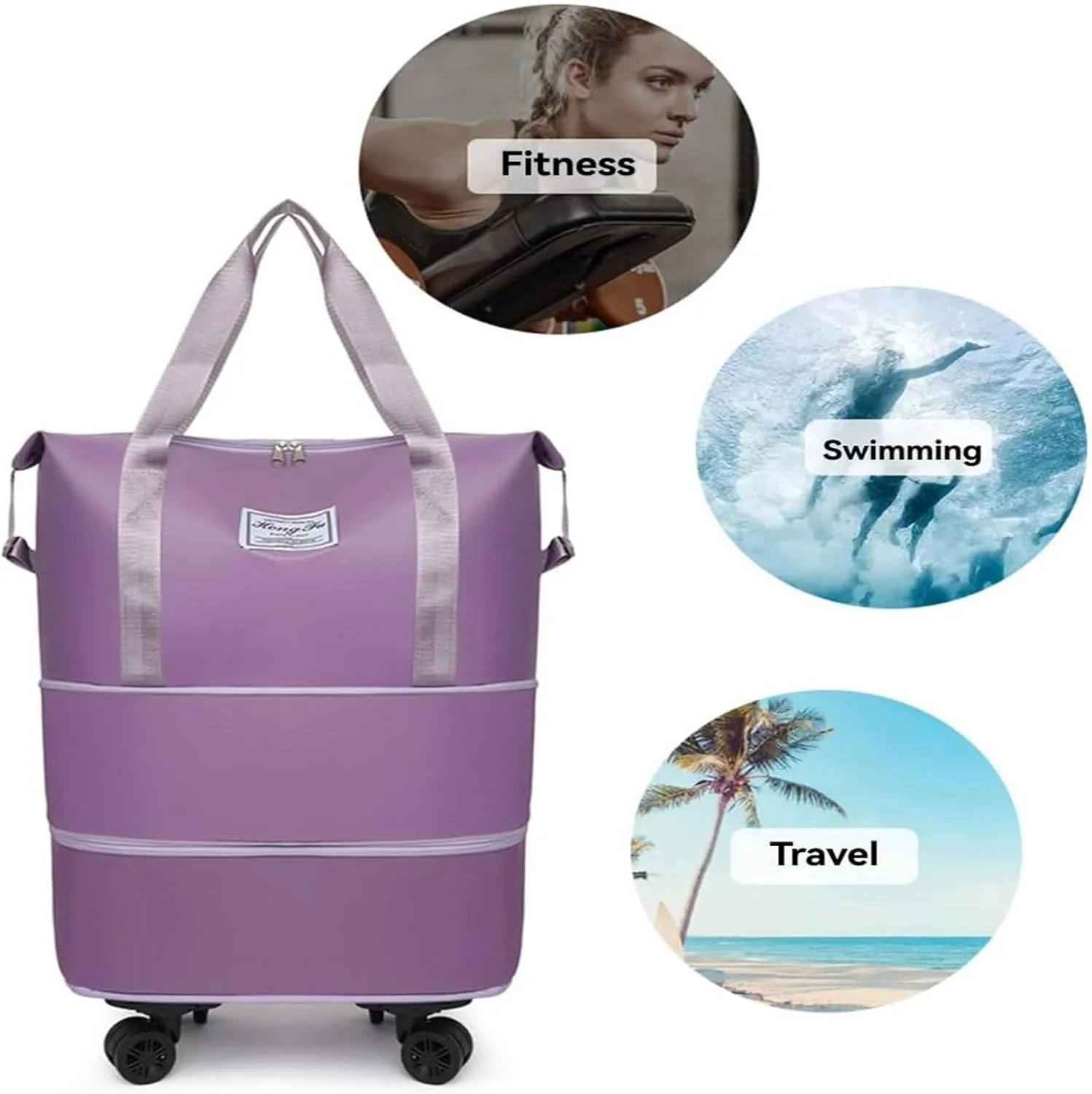 Beente Travel Bags With Wheels - Beente Expandable Travel Bag, 2025 New Large Capacity Bag, Universal Wheel Removable, Camping, Weekend Trips (Light Purple)