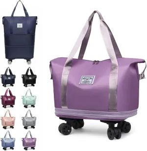 Beente Travel Bags With Wheels - Beente Expandable Travel Bag, 2025 New Large Capacity Bag, Universal Wheel Removable, Camping, Weekend Trips (Light Purple)