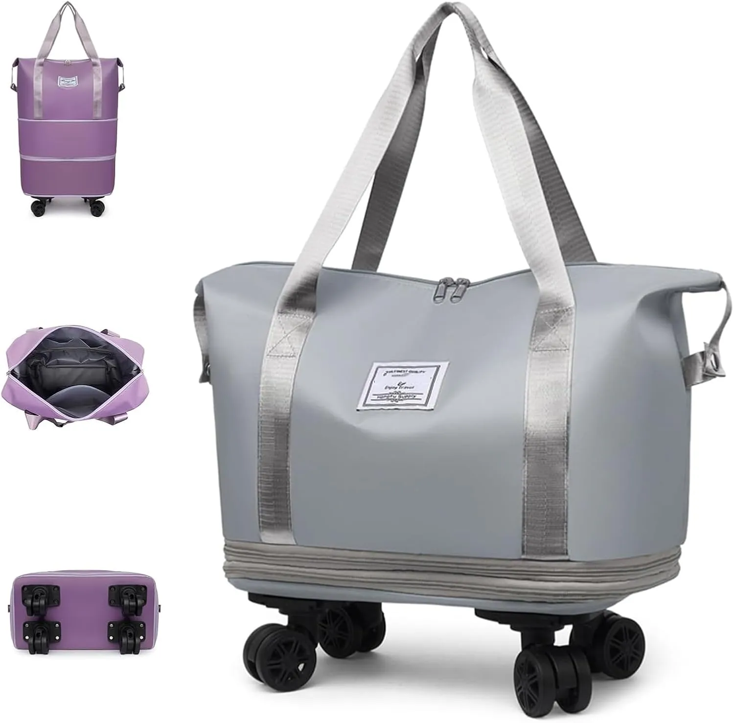 Beente/Pepepo/Kulken Expandable Travel Luggage Bag, Rolling Duffle Bag with Wheels and Handle (Grey)