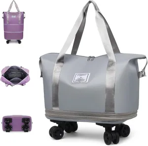 Beente/Pepepo/Kulken Expandable Travel Luggage Bag, Rolling Duffle Bag with Wheels and Handle (Grey)