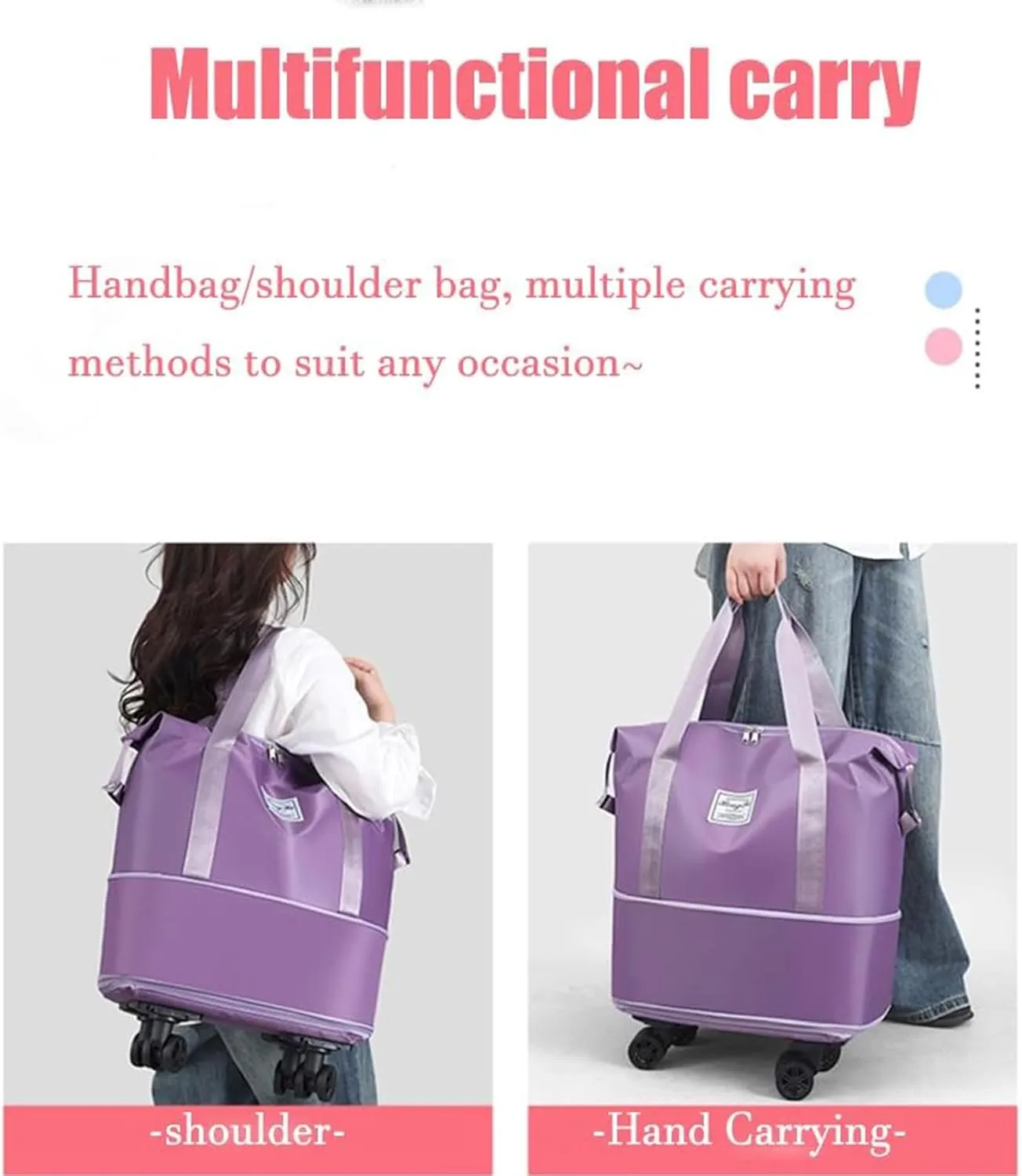 Beente/Pepepo/Kulken Expandable Travel Luggage Bag, Rolling Duffle Bag with Wheels and Handle (Purple)