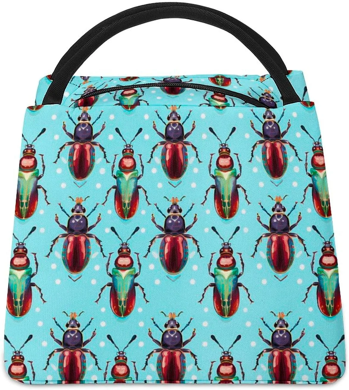 Beetles and Insects Printed Lunch Bag Portable Lunch Tote Insulated Cooler Container for Travel Work Picnic