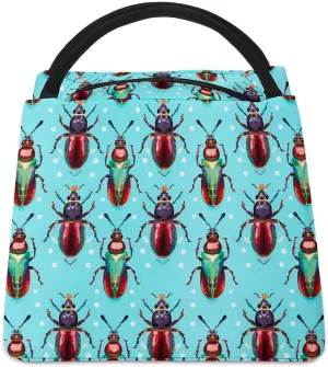 Beetles and Insects Printed Lunch Bag Portable Lunch Tote Insulated Cooler Container for Travel Work Picnic