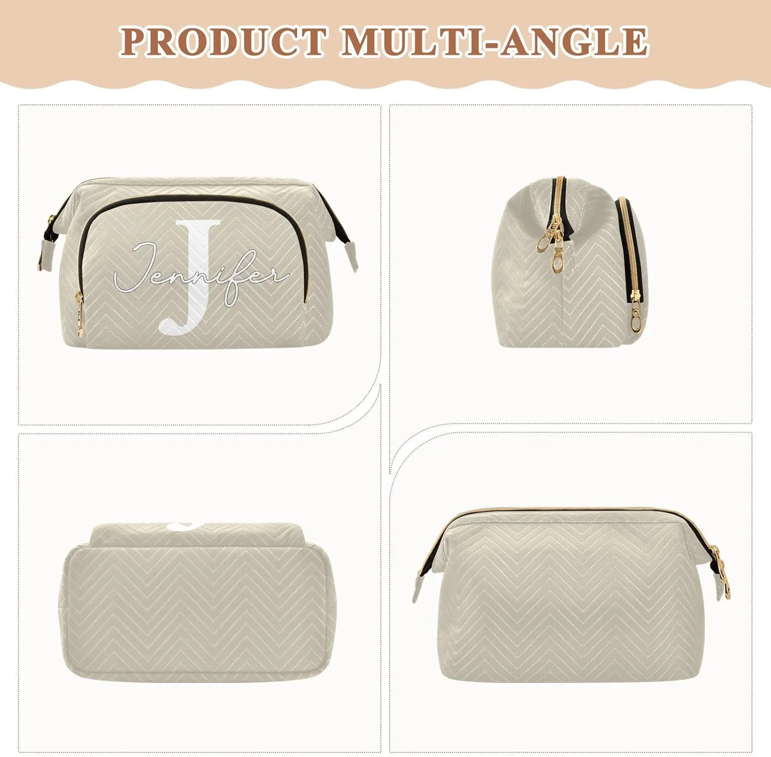 Beige Custom Makeup Bag Travel Toiletry Bag Makeup Case Box Cute Skincare Bag Organizer Small Cosmetic Bag Pouch Make Up Bags for Women Men Purse Adults Trip Sports Toiletries