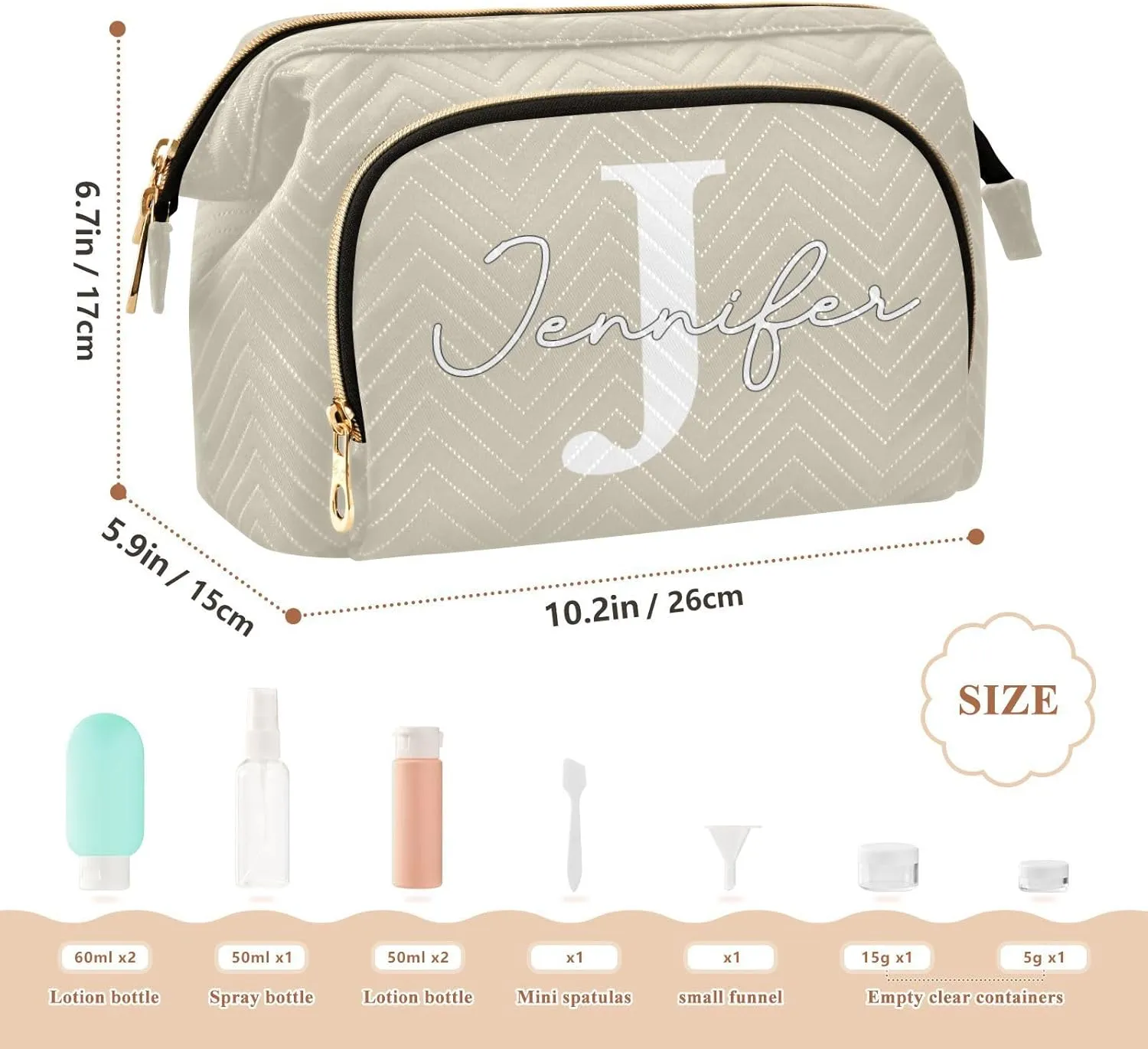 Beige Custom Makeup Bag Travel Toiletry Bag Makeup Case Box Cute Skincare Bag Organizer Small Cosmetic Bag Pouch Make Up Bags for Women Men Purse Adults Trip Sports Toiletries