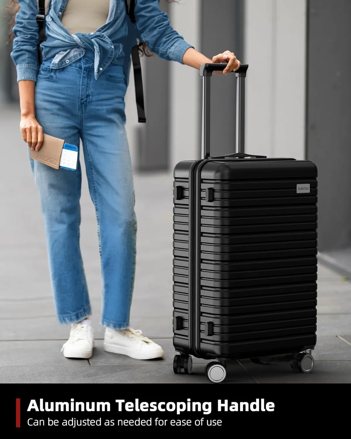 BEOW Luggage Sets 3 Piece Expandable Hard Sided Suitcase Sets 3 Pcs With Durable Spinner Wheels Lightweight Zipper Luggage With Tsa Lock Luggage Sets For Women Men Black 20/24/28 Inch