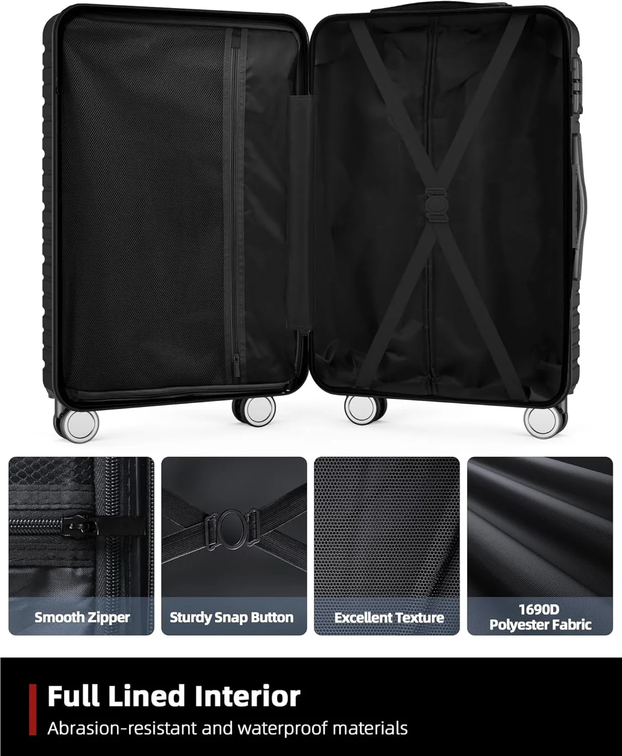 BEOW Luggage Sets 3 Piece Expandable Hard Sided Suitcase Sets 3 Pcs With Durable Spinner Wheels Lightweight Zipper Luggage With Tsa Lock Luggage Sets For Women Men Black 20/24/28 Inch