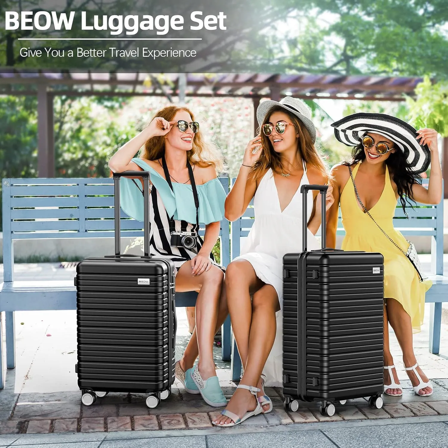 BEOW Luggage Sets 3 Piece Expandable Hard Sided Suitcase Sets 3 Pcs With Durable Spinner Wheels Lightweight Zipper Luggage With Tsa Lock Luggage Sets For Women Men Black 20/24/28 Inch