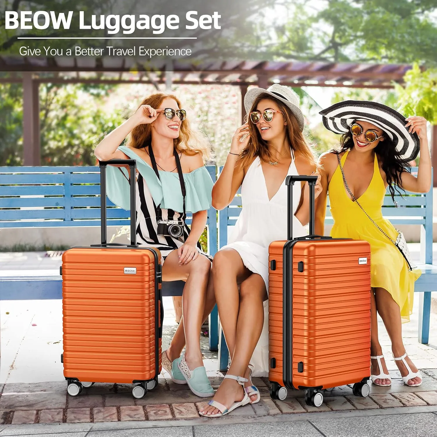 BEOW Luggage Sets 3 Piece Expandable Hard Sided Suitcase Sets 3 Pcs With Durable Spinner Wheels Lightweight Zipper Luggage With Tsa Lock Luggage Sets For Women Men Orange 20/24/28 Inch