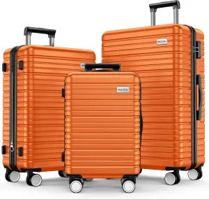 BEOW Luggage Sets 3 Piece Expandable Hard Sided Suitcase Sets 3 Pcs With Durable Spinner Wheels Lightweight Zipper Luggage With Tsa Lock Luggage Sets For Women Men Orange 20/24/28 Inch