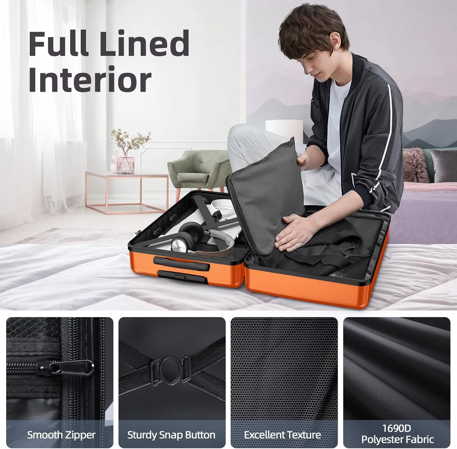 BEOW Luggage Sets 3 Piece Expandable Hard Sided Suitcase Sets 3 Pcs With Durable Spinner Wheels Lightweight Zipper Luggage With Tsa Lock Luggage Sets For Women Men Orange 20/24/28 Inch