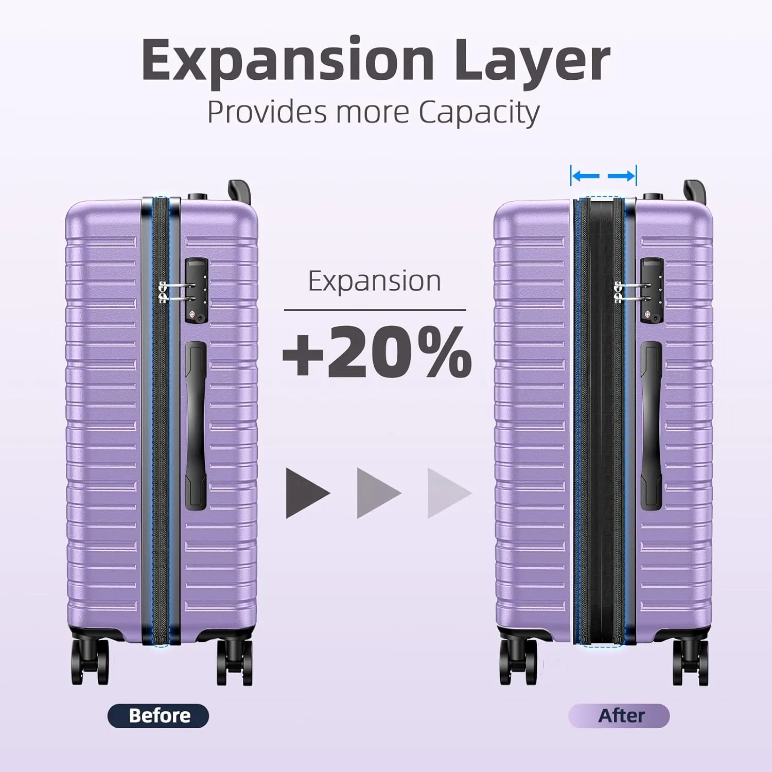 BEOW Luggage Sets 3 Piece Hardside Expandable Luggage Set Clearance Suitcase Sets with Wheels TSA Lock 20''/24''/28''(Lavender Purple