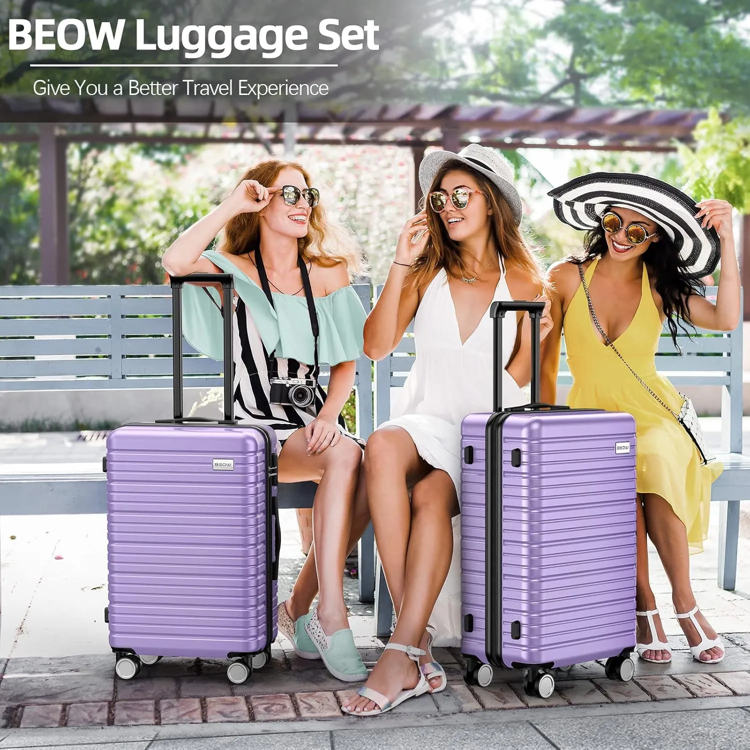 BEOW Luggage Sets 3 Piece Hardside Expandable Luggage Set Clearance Suitcase Sets with Wheels TSA Lock 20''/24''/28''(Lavender Purple