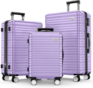 BEOW Luggage Sets 3 Piece Hardside Expandable Luggage Set Clearance Suitcase Sets with Wheels TSA Lock 20''/24''/28''(Lavender Purple