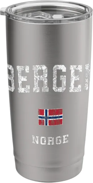 Bergen Norway Norge Vintage Athletic Sports Design Stainless Steel Insulated Tumbler