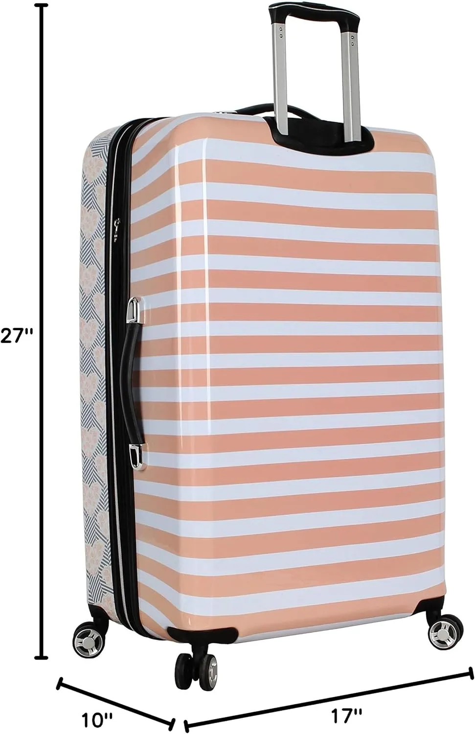 Betsey Johnson 26 Inch Checked Luggage Collection - Expandable Scratch Resistant (ABS   PC) Hardside Suitcase - Designer Lightweight Bag with 8-Rolling Spinner Wheels (Chevron Hearts)