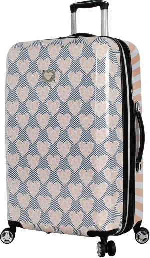 Betsey Johnson 26 Inch Checked Luggage Collection - Expandable Scratch Resistant (ABS   PC) Hardside Suitcase - Designer Lightweight Bag with 8-Rolling Spinner Wheels (Chevron Hearts)