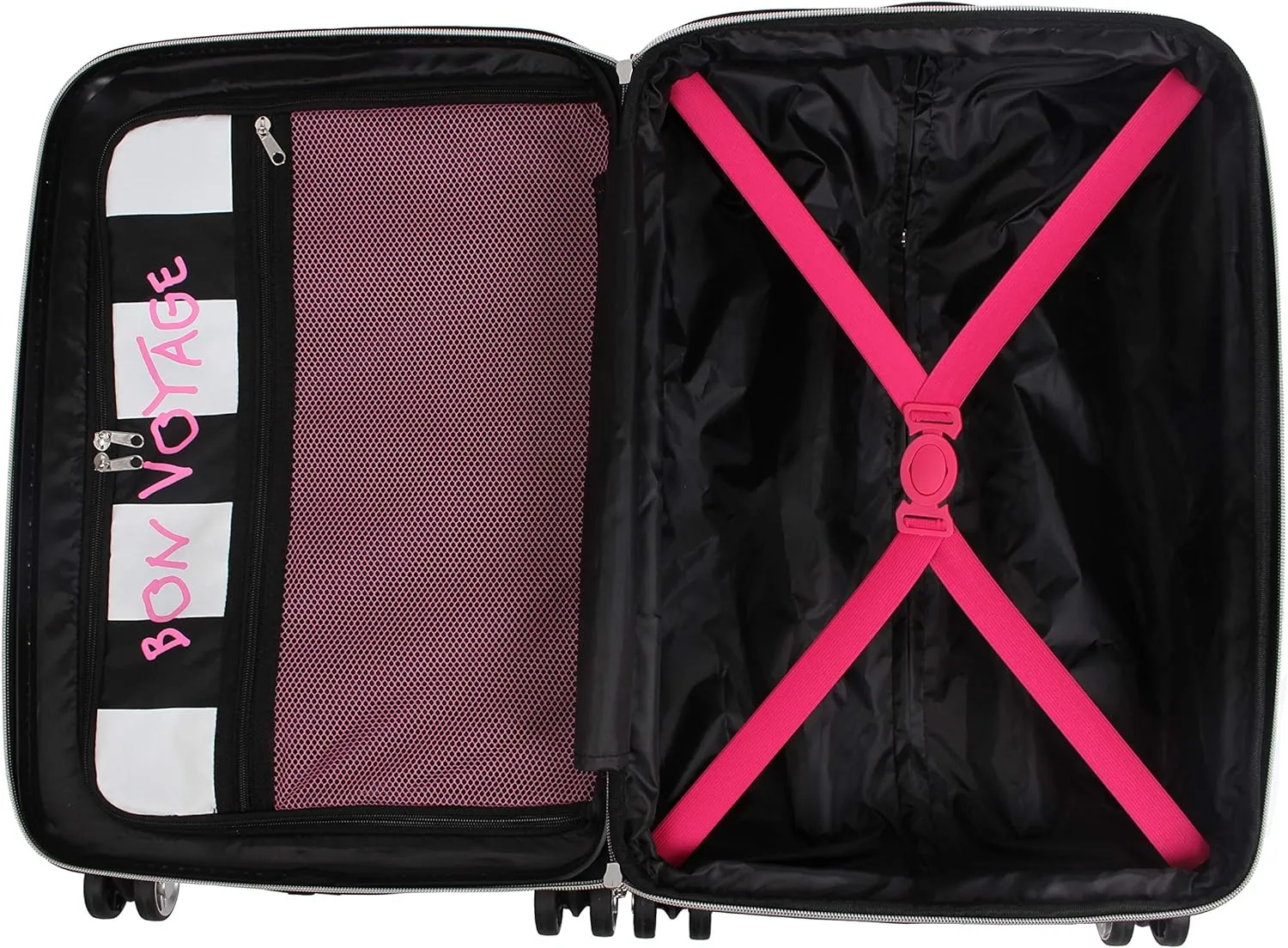 Betsey Johnson 26 Inch Checked Luggage Collection - Expandable Scratch Resistant (ABS   PC) Hardside Suitcase - Designer Lightweight Bag with 8-Rolling Spinner Wheels (Chevron Hearts)