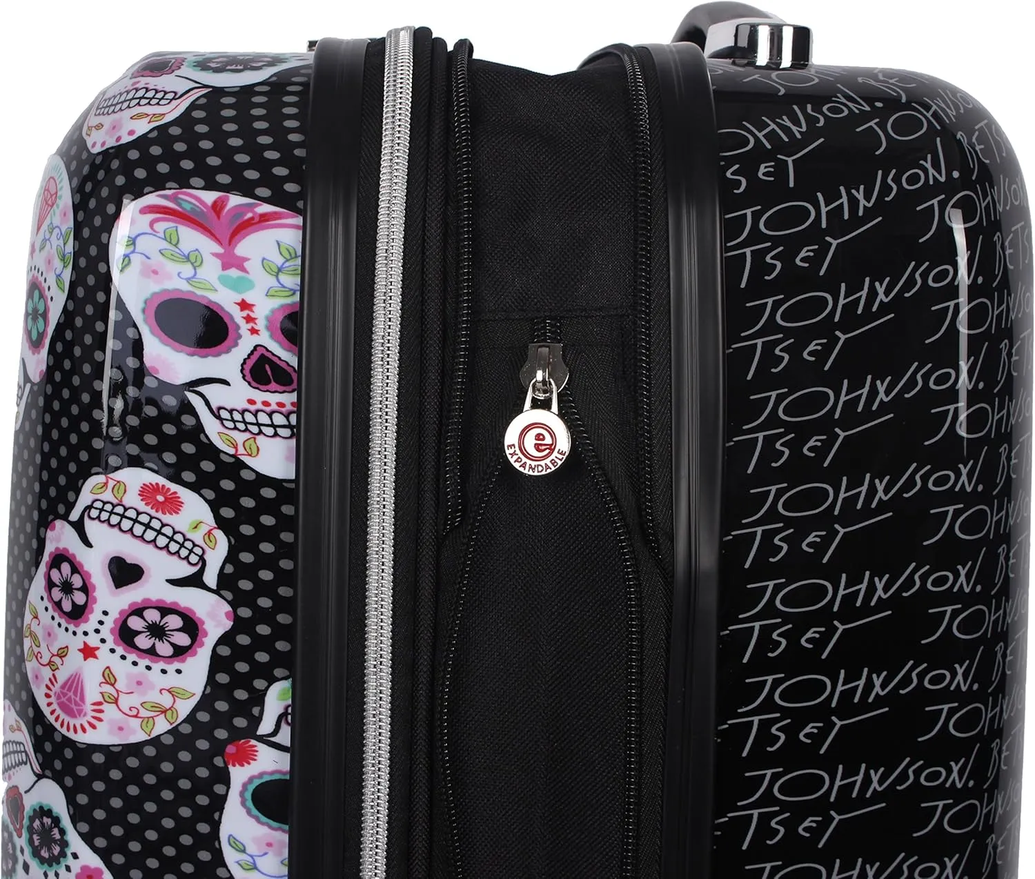 Betsey Johnson 26 Inch Checked Luggage Collection - Expandable Scratch Resistant (ABS   PC) Hardside Suitcase - Designer Lightweight Bag with 8-Rolling Spinner Wheels (Skull Party)
