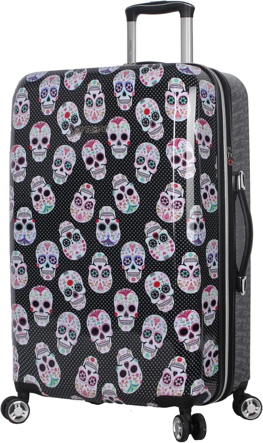 Betsey Johnson 26 Inch Checked Luggage Collection - Expandable Scratch Resistant (ABS   PC) Hardside Suitcase - Designer Lightweight Bag with 8-Rolling Spinner Wheels (Skull Party)