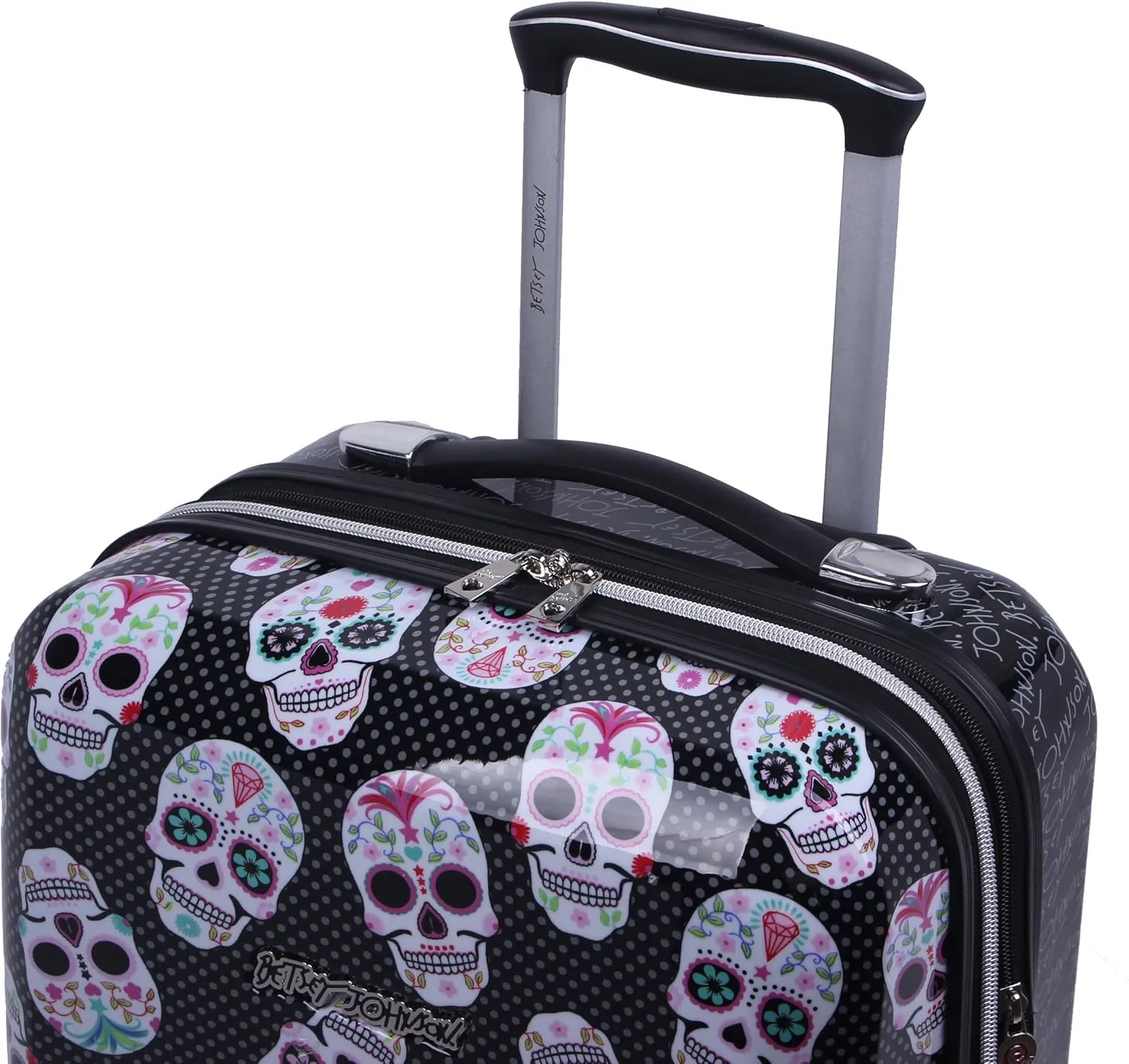 Betsey Johnson 26 Inch Checked Luggage Collection - Expandable Scratch Resistant (ABS   PC) Hardside Suitcase - Designer Lightweight Bag with 8-Rolling Spinner Wheels (Skull Party)