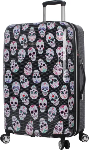 Betsey Johnson 26 Inch Checked Luggage Collection - Expandable Scratch Resistant (ABS   PC) Hardside Suitcase - Designer Lightweight Bag with 8-Rolling Spinner Wheels (Skull Party)