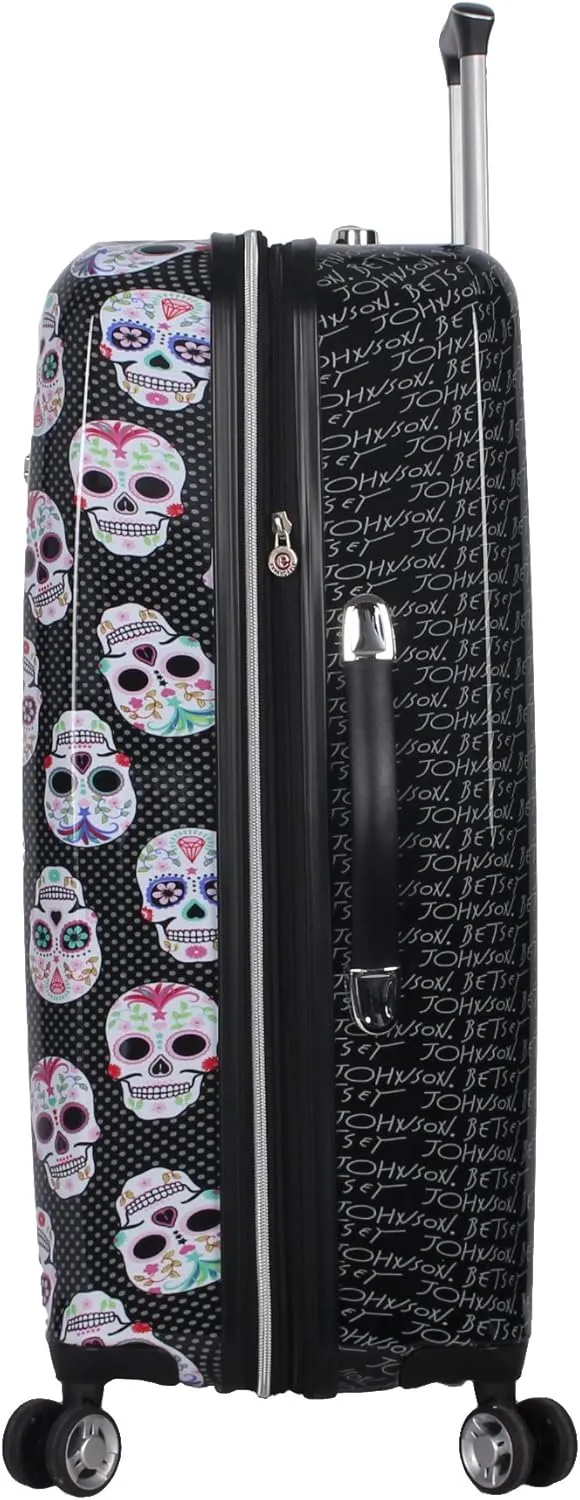 Betsey Johnson 26 Inch Checked Luggage Collection - Expandable Scratch Resistant (ABS   PC) Hardside Suitcase - Designer Lightweight Bag with 8-Rolling Spinner Wheels (Skull Party)