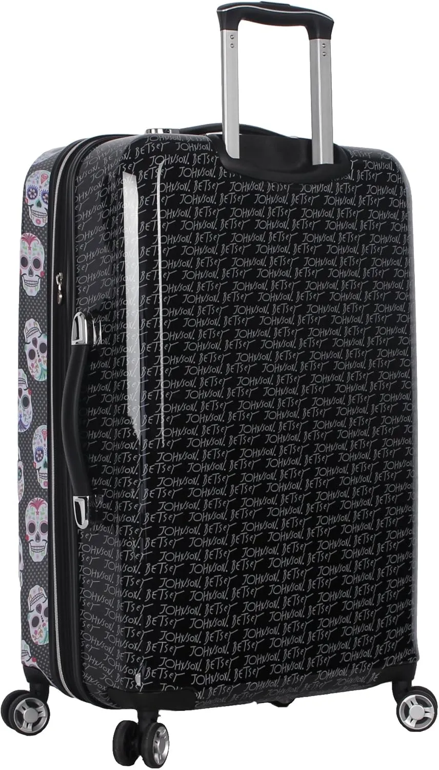 Betsey Johnson 26 Inch Checked Luggage Collection - Expandable Scratch Resistant (ABS   PC) Hardside Suitcase - Designer Lightweight Bag with 8-Rolling Spinner Wheels (Skull Party)