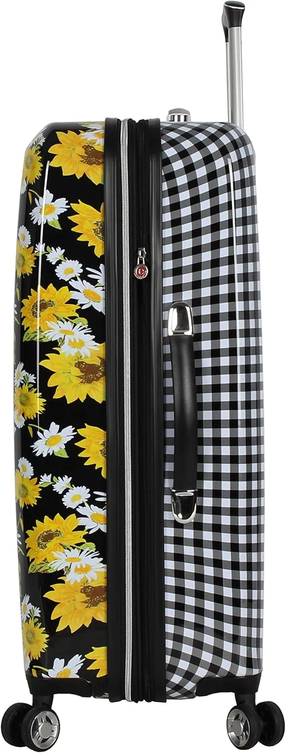Betsey Johnson 26 Inch Checked Luggage Collection - Expandable Scratch Resistant (ABS   PC) Hardside Suitcase - Designer Lightweight Bag with 8-Rolling Spinner Wheels (Sunflower)