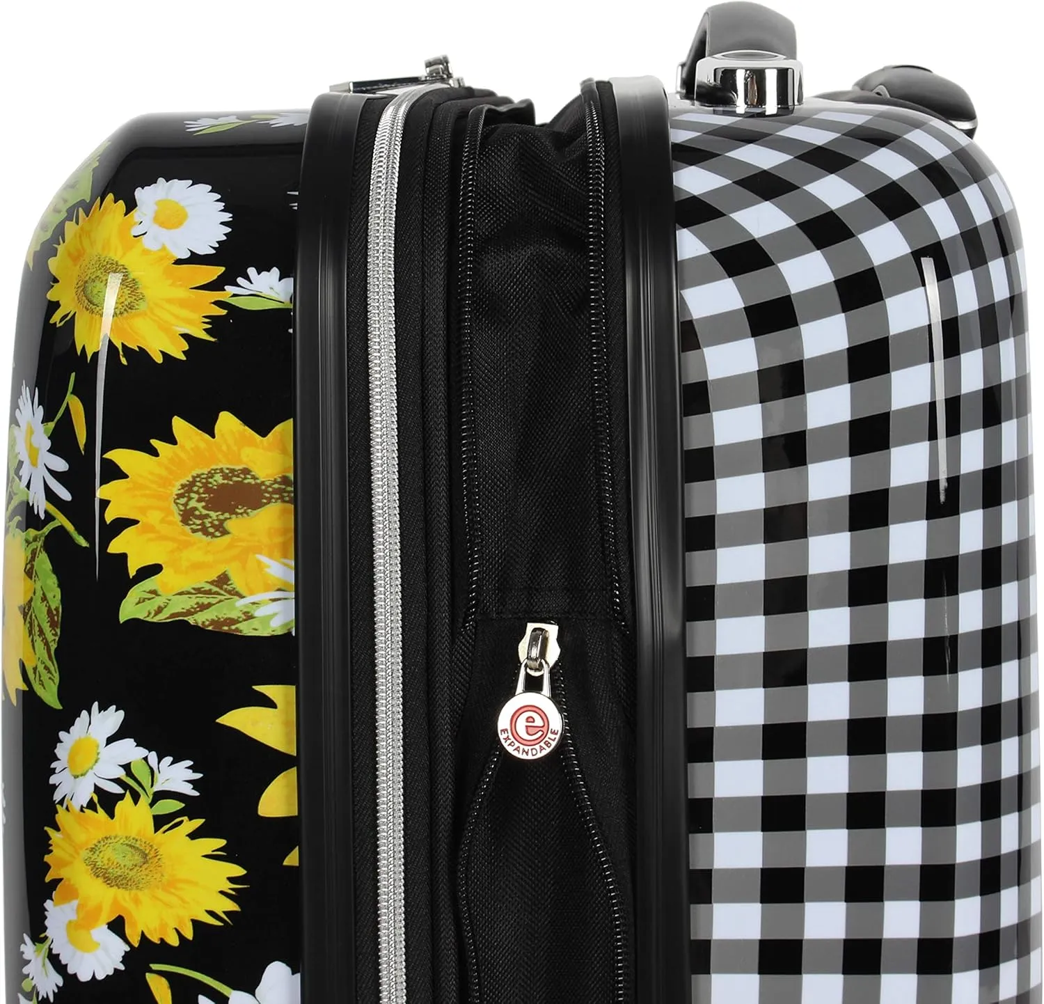 Betsey Johnson 26 Inch Checked Luggage Collection - Expandable Scratch Resistant (ABS   PC) Hardside Suitcase - Designer Lightweight Bag with 8-Rolling Spinner Wheels (Sunflower)