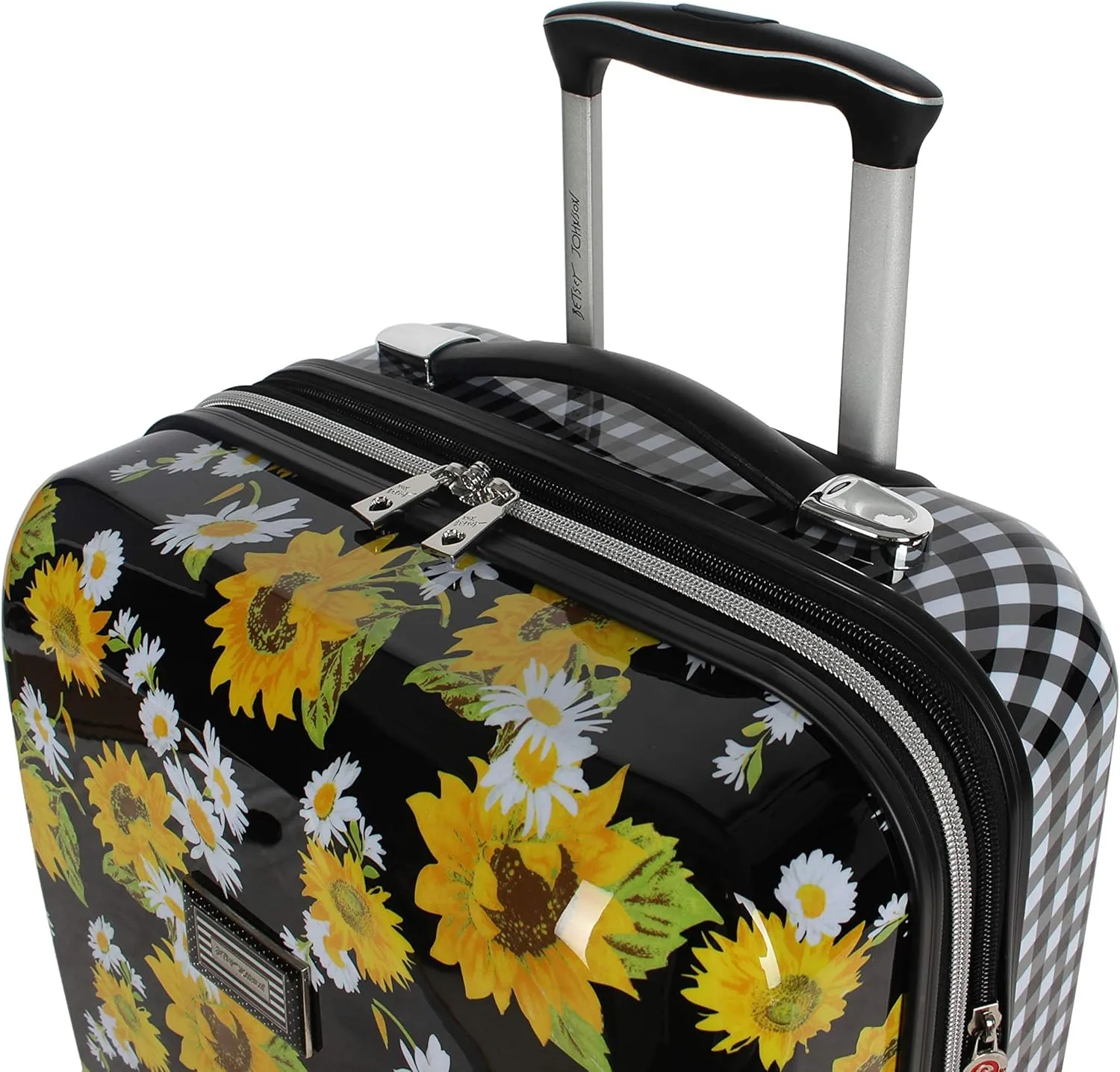 Betsey Johnson 26 Inch Checked Luggage Collection - Expandable Scratch Resistant (ABS   PC) Hardside Suitcase - Designer Lightweight Bag with 8-Rolling Spinner Wheels (Sunflower)