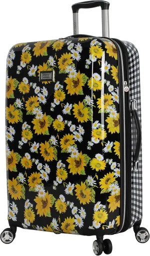 Betsey Johnson 26 Inch Checked Luggage Collection - Expandable Scratch Resistant (ABS   PC) Hardside Suitcase - Designer Lightweight Bag with 8-Rolling Spinner Wheels (Sunflower)