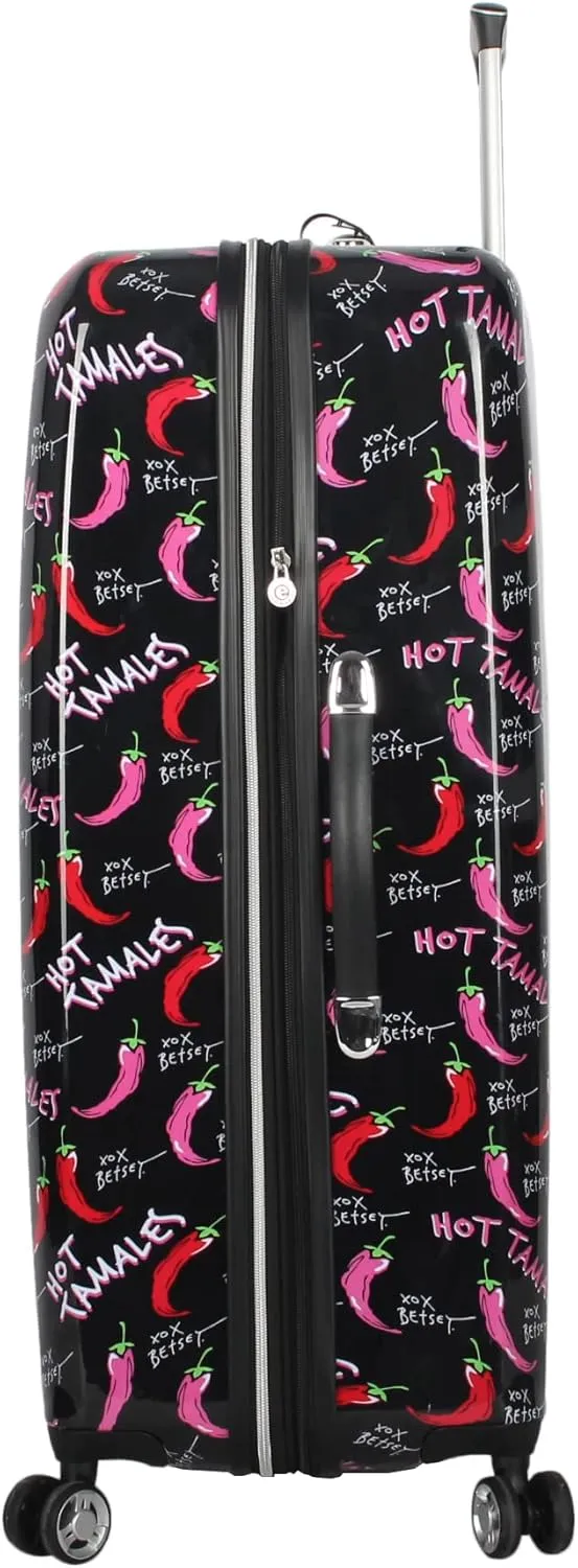 Betsey Johnson 30 Inch Checked Luggage Collection - Expandable Scratch Resistant (ABS   PC) Hardside Suitcase - Designer Lightweight Bag with 8-Rolling Spinner Wheels