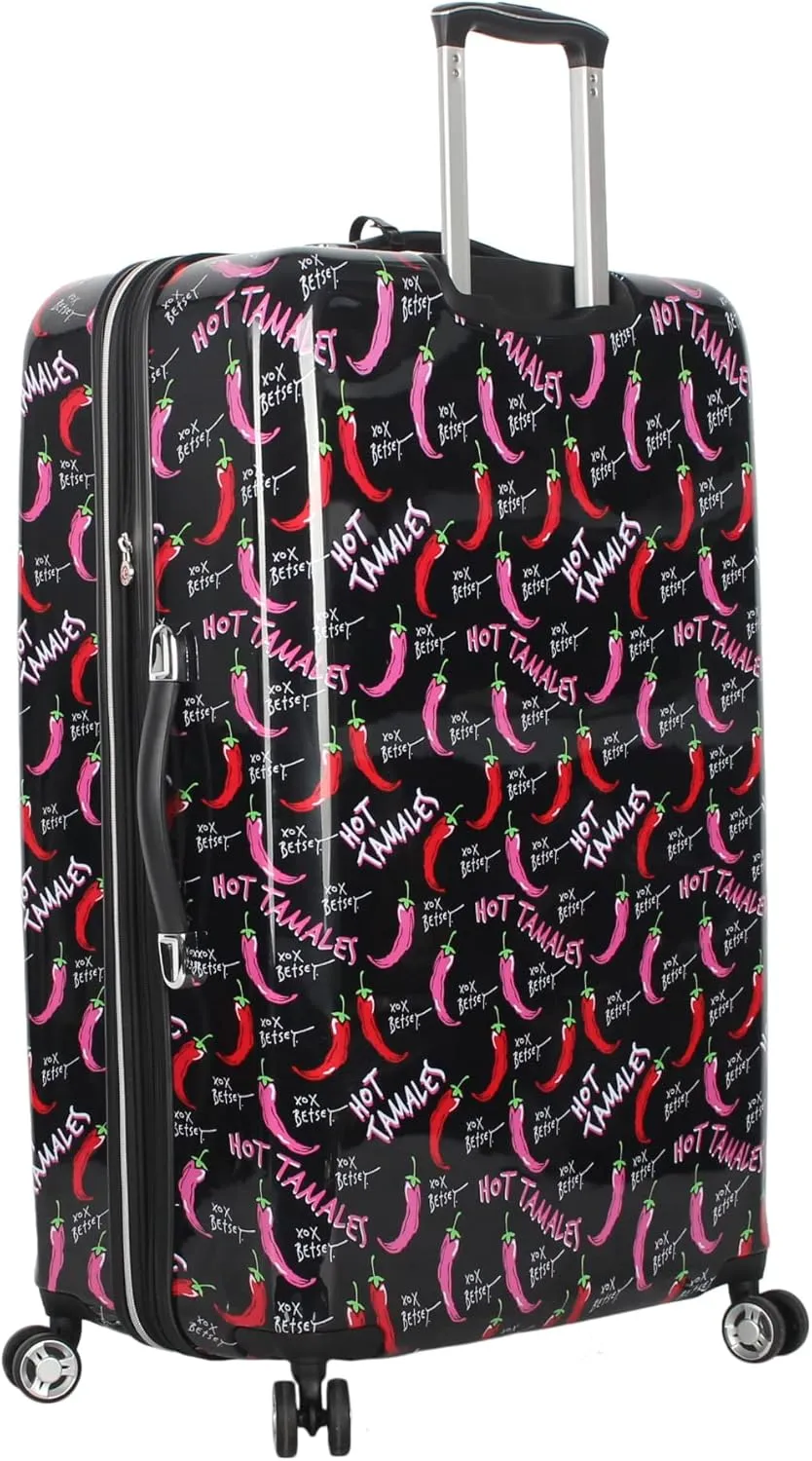 Betsey Johnson 30 Inch Checked Luggage Collection - Expandable Scratch Resistant (ABS   PC) Hardside Suitcase - Designer Lightweight Bag with 8-Rolling Spinner Wheels