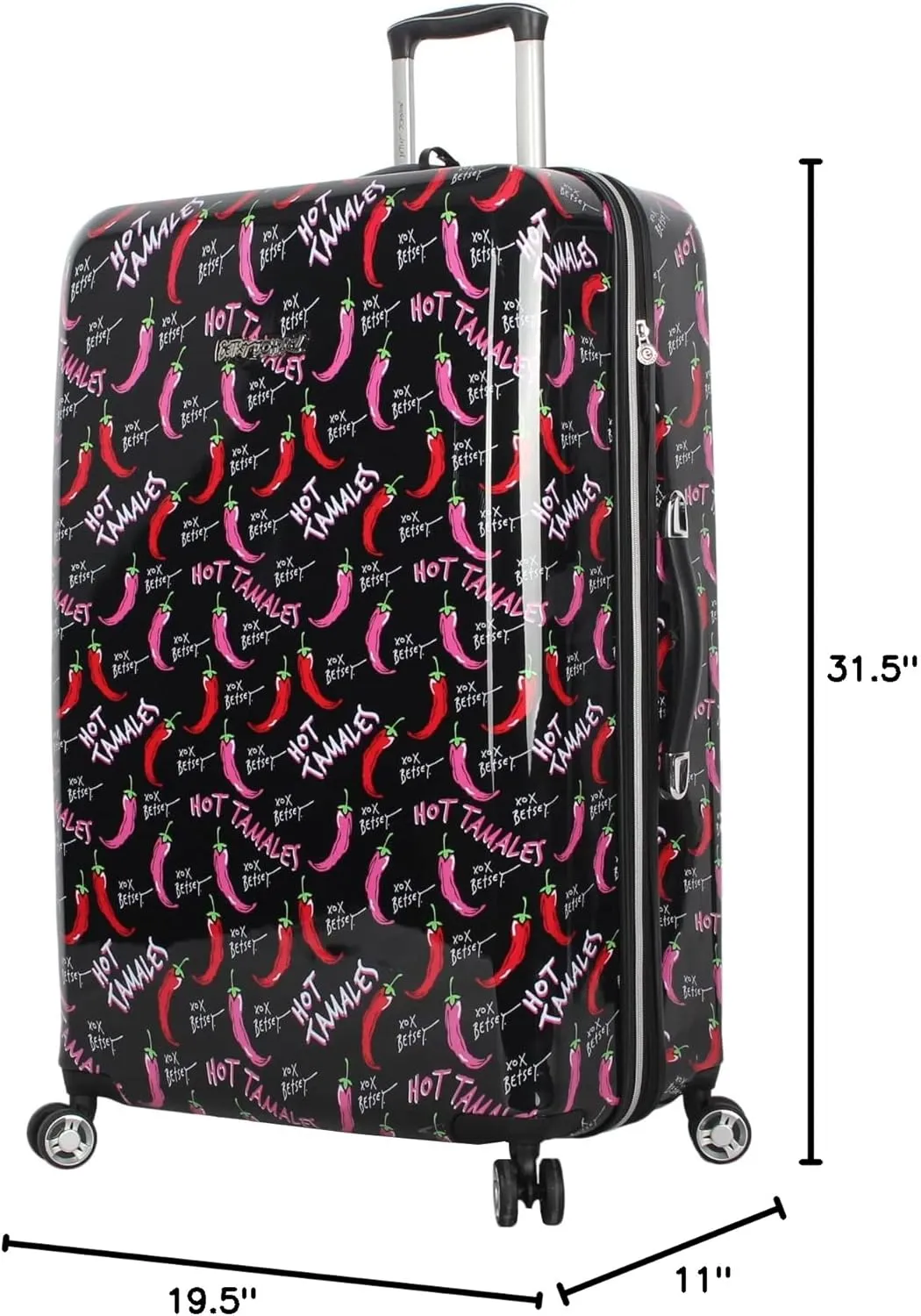 Betsey Johnson 30 Inch Checked Luggage Collection - Expandable Scratch Resistant (ABS   PC) Hardside Suitcase - Designer Lightweight Bag with 8-Rolling Spinner Wheels