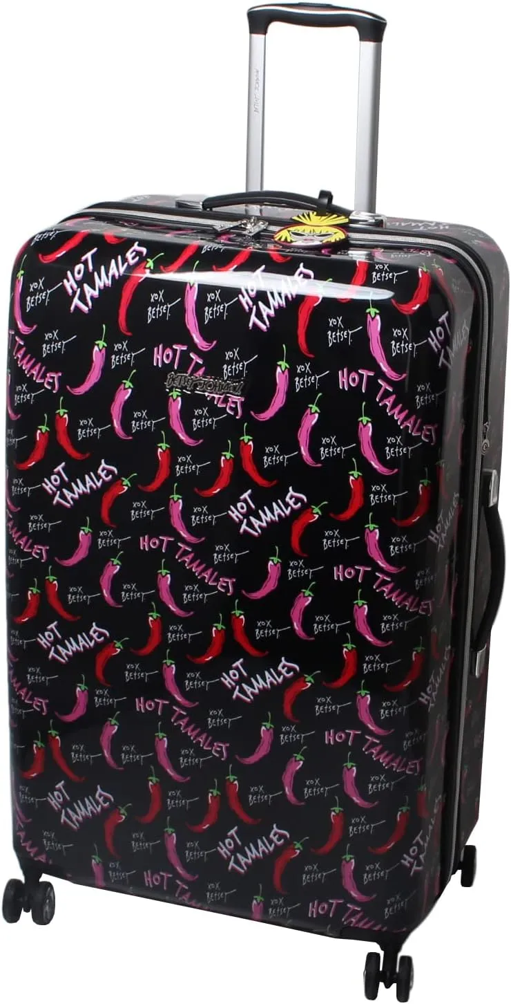 Betsey Johnson 30 Inch Checked Luggage Collection - Expandable Scratch Resistant (ABS   PC) Hardside Suitcase - Designer Lightweight Bag with 8-Rolling Spinner Wheels